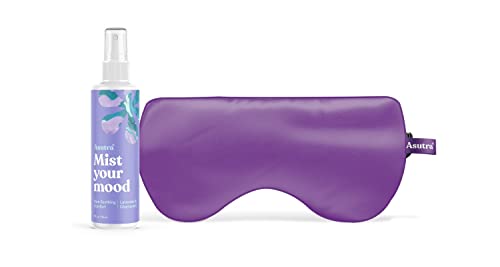 ASUTRA Sleep Bundle Purple Silk Eye Mask and Essential Oil Pillow Spray | Filled Lavender and Flax Seeds, Lavender & Chamomile Essential Oil Pillow Spray - color: Kit