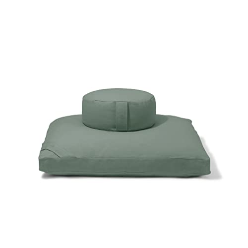 renoo Meditation Cushion Set - Zafu Meditation Pillow and Zabuton Floor Cushion - Adjustable Organic Buckwheat and Cotton Fill - GOTS Certified Cotton Washable Covers - 30x30x10 - Multiple Colors - color: Seafoam