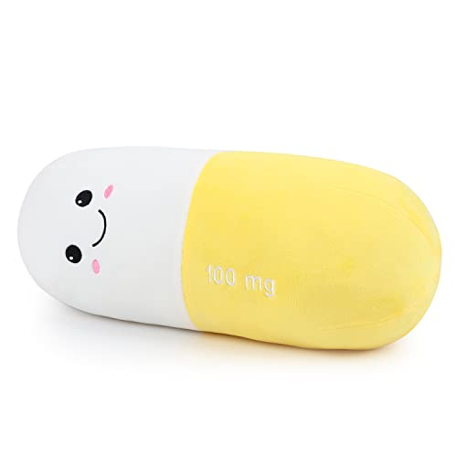 Pill Pillow Neck Roll Pillow Cute Preppy Room Decor Chill Pillows with Washable Cover, Funny Aesthetic Trendy Gift Throw Pillows for College Dorm Teenager Y2K Teacher Doctor Nurse (Yellow, M) - color: Yellow