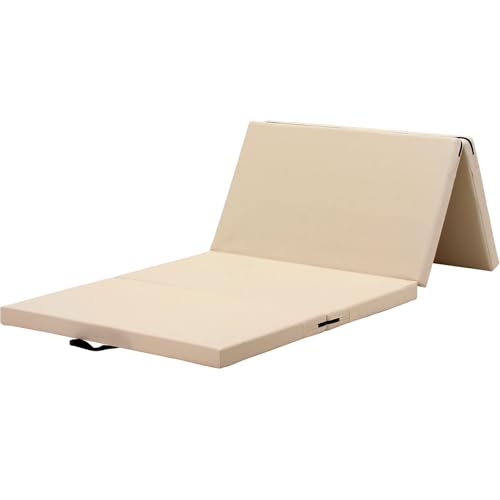 KaRaDaStyle Gymnastics Mat Folding Stretch Mats 71"x31"x2" Exercise Muscle Training Children Play Horizontal Bar Mat Yoga Sports Soundproof Home Use - color: Beige/4-fold