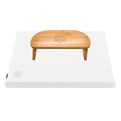 Mindful & Modern Bamboo Bench and Zabuton Meditation Mat Bundle - Small Kneeling Meditation Bench with Locking Magnetic Hinges - Wooden Kneeling Ergonomic Bamboo Seiza and Mat for Meditation