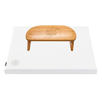 Mindful & Modern Bamboo Bench and Zabuton Meditation Mat Bundle - Small Kneeling Meditation Bench with Locking Magnetic Hinges - Wooden Kneeling Ergonomic Bamboo Seiza and Mat for Meditation