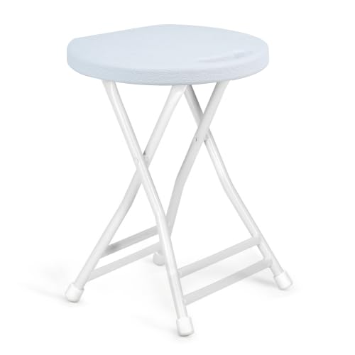 COOZMENT Folding Stool with Handle, Folding Chair,Folding Bar Stool with Non-Slip Feet,Indoor and Outdoor Foldable Stool for Adults(13"×11.5"×18") - color: Off-white, size: 18-Inch,Set of 1