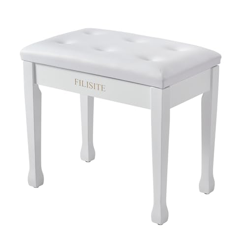 Wooden Piano Bench with Storage, Piano Stool with Waterproof Padded Cushion, Bench Seat for Vanity, Living Room, Bedroom (White) - color: Single-white