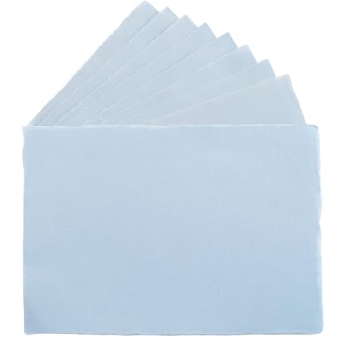 Wanderings 50 Pack Blue A6 Handmade Deckled Edge Cotton Paper - 4" x 6" - Cold Pressed Texture - Paint, Watercolor, Writing, Printer - Cards, Wedding Invitations, Menus, Arts and Crafts. 150 GSM - color: Blue, size: A6