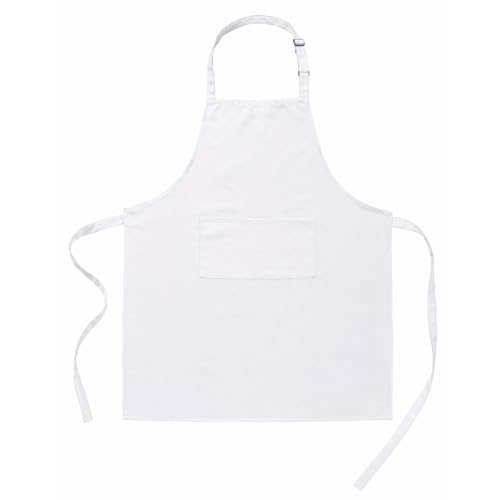 Polyester White/Black Bib Apron - 2 Large Pockets Women Aprons for Kitchen, Baking, Painting, and Halloween - color: White