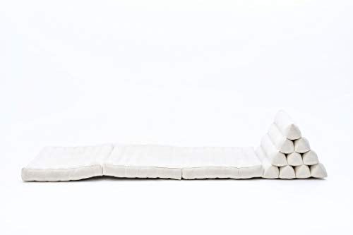 Leewadee - Comfortable Japanese Floor Mattress - Thai Floor Bed with Triangle Cushion - Futon Mattress - Thai Massage Mat, 67 x 21 inches, Ecru, Kapok Filling | Floor & lounge cushion for relaxing, reading & TV - for meditation & yoga, firm & stable - col
