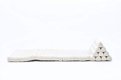 Leewadee - Comfortable Japanese Floor Mattress - Thai Floor Bed with Triangle Cushion - Futon Mattress - Thai Massage Mat, 67 x 21 inches, Ecru, Kapok Filling | Floor & lounge cushion for relaxing, reading & TV - for meditation & yoga, firm & stable - col
