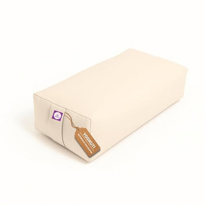 Yogikuti Cotton-Filled Rectangular Bolster for Iyengar Yoga- Cotton Pillow Best for Back Support & Chest-Opening in Restorative Poses, Meditation (Beige)