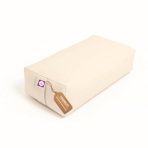 Yogikuti Cotton-Filled Rectangular Bolster for Iyengar Yoga- Cotton Pillow Best for Back Support & Chest-Opening in Restorative Poses, Meditation (Beige)