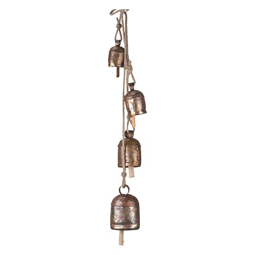 Metal Hanging Wind Chimes & Decorative Bells for Outside – Rustic Gold Bronze Finish Tibetan Bells & Jingle Bells for Door Knob, Hanging Bells for Door, Yard Decorations Outdoor & Christmas Bells 25" - color: Harmony Cluster