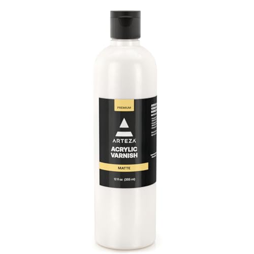 ARTEZA Matte Varnish for Acrylic Painting (12 FL OZ) - Transparent Matte Acrylic Paint Varnish with UV Protection - Clear Finish Sealer for Canvas, Wood - Protects Against Dust, Dirt, and Scratches - style: matte