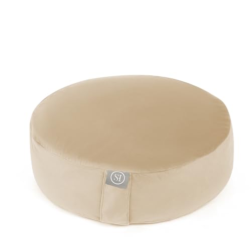 Meditation Cushion Bolster Pillow for Restorative Yoga – Supportive Cushion for Meditation, Pilates, and Relaxation – Filled with Buckwheat Hulls - Removable Cover - color: Beige, size: Round (Filled with Buckwheat)