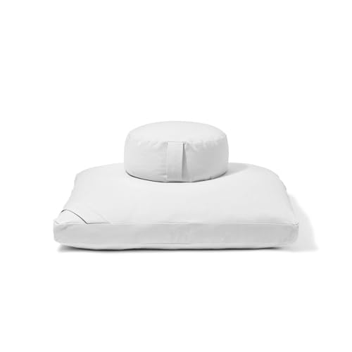 renoo Meditation Cushion Set - Zafu Meditation Pillow and Zabuton Floor Cushion - Adjustable Organic Buckwheat and Cotton Fill - GOTS Certified Cotton Washable Covers - 30x30x10 - Multiple Colors - color: 눈.