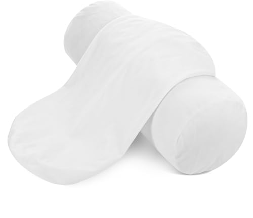 2 PCS Neck Roll Pillow Cover with Zipper, Round Neck Pillow Soft Bolster Pillows Covers White Breathable Cylinder Pillowcases for Cylindrical Cushion (16 X 6 Inch)