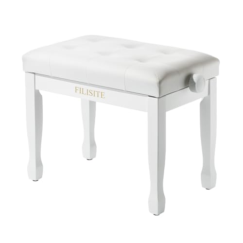 Adjustable Height Piano Bench, Wooden Piano Stool with Waterproof Padded Cushion, Bench Seat for Vanity, Bedroom, Living Room, White - color: Single-white