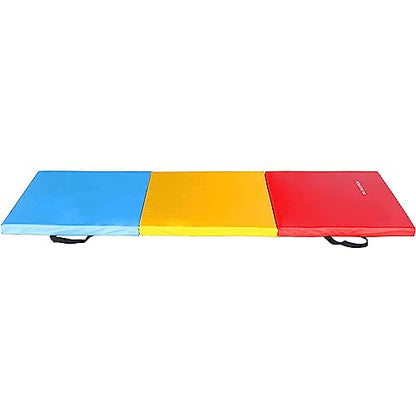 BalanceFrom 6x2 Feet 3-Panel Folding Gymnastics Mat – 2-Inch Thick Pad with Vinyl Surface and Carrying Handles for Tumbling, Yoga, Pilates, Home Workouts, and Martial Arts - color: Multi-Color