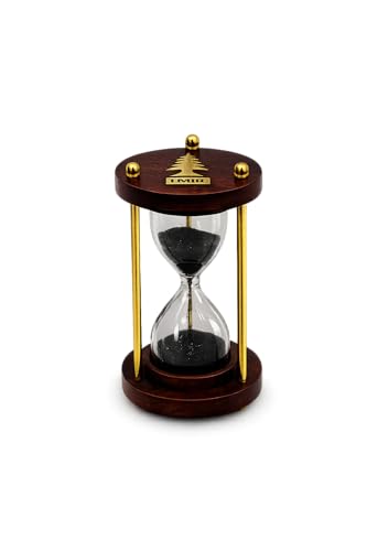 Wooden Sand Timer 4 Inch, Hourglass for Time Management and Decoration Elegant Timer for Desk Office & Decoration Study Timer (Brown Brass Sky Blue) - color: Brown Brass Black