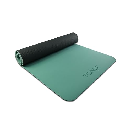 TONE Fitness Yoga Mat 1/4" Thick Non Slip Exercise & Pilates Mat for Home Workouts with Carrying Strap | Multiple Options - color: Black/Teal, style: V Pattern