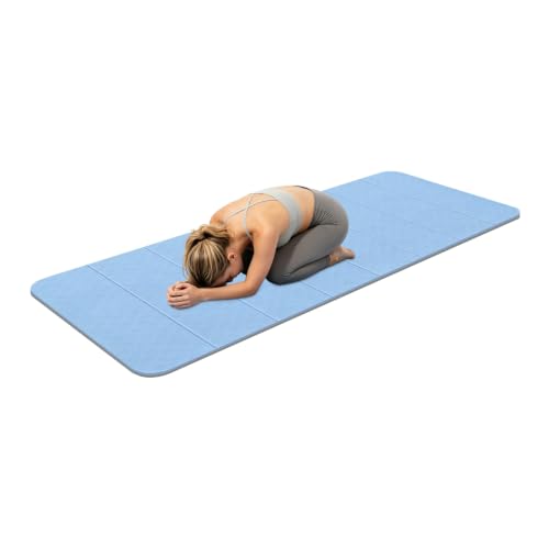 Yoga Mat, Foldable Exercise Mat, Portable FitnessMat, Thickened TPEmat for Yoga, Pilates, Stretching, Non Slip Cushion with 8mm Thick, Compact Design, 72x31 Inch - color: Blue