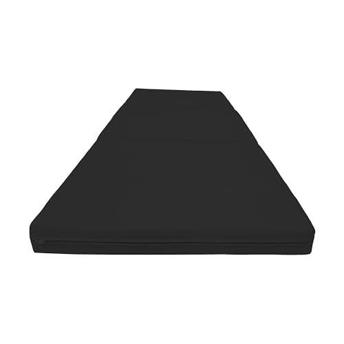 D&D Futon Furniture Trifold Foam Beds, Floor Tri-Fold Bed, Foldable Shikibuton Mattress Cushion Topper Mat for Space Saving Sleepover 3x27x75 in, Black