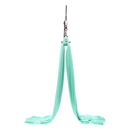 Deluxe Aerial Yoga Hammock Set – 5m/5.5yd Heavy Duty Polyester Aerial Silks Swing for Acrobatic, Circus Arts, Dance – 440lbs Capacity Yoga Trapeze with Extension Straps & Carabiners – Green