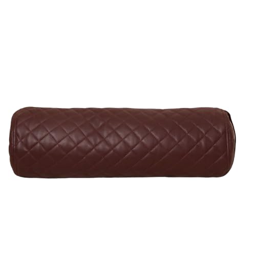Neck Roll Pillow Cushion Cover, 24x6 Inch Full Moon Round Bolster Pillow Case, Cylinder Soft Lambskin Leather Pillowcase for Head, Spine & Neck Support During Sleep - Quilted Dark Brown Pack of 1 - color: Quilted Dark Brown Pack of 1