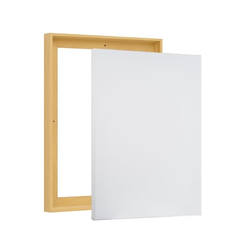 Value Pack of 14x28 Stretched Canvas 3/4 (0.75) inch deep and Floater Frame for Your Paintings/Artwork/Wall Art/Wall Decor (Light Maple, 14 x 28 inch, Portrait) - color: Light Maple, size: 14 x 28 inch