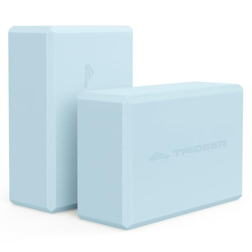 Trideer Yoga Blocks 2 Pack, Soft Non-Slip Foam Blocks with Beveled Edges for Alignment and Stretching in Yoga, Pilates, and Dance - Supportive, Lightweight, Odor Resistant, Latex-Free - color: Light Blue-2 Pack