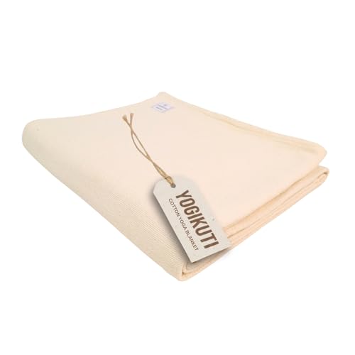 Yogikuti Iyengar Cotton Yoga Blanket Set of One – Thick Handwoven Yoga Blankets for Restorative Yoga, Meditation & Pranayama – Premium Cotton Yoga Blanket for Support & Comfort in Pranayama - color: White