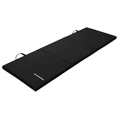 BalanceFrom 6x2 Feet 3-Panel Folding Gymnastics Mat – 1.5-Inch Thick Pad with Vinyl Surface and Carrying Handles for Tumbling, Yoga, Pilates, Home Workouts, and Martial Arts - color: Black