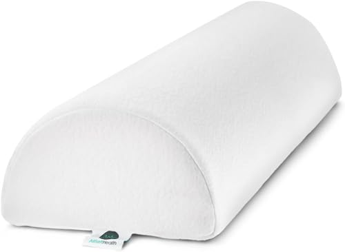 AllSett Health Large Half Moon Bolster Pillow for Legs, Knees, Lower Back and Head, Lumbar Support Pillow for Bed, Sleeping | Semi Roll for Ankle and Foot Comfort - Machine Washable Cover, White - style: Knee Half Moon White