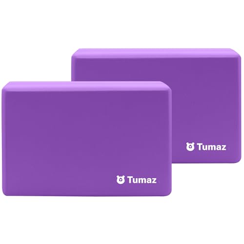 Tumaz Non-Slip Yoga Blocks，High-Density EVA Foam 2 Pack for Yoga & Pilates | High-Density Support | Lightweight | EVA Foam | Non-Slip Stability | Free Yoga E-Book - color: purple-2ps