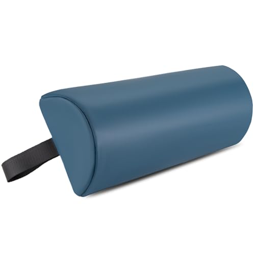 Half Round Massage Bolster, 17x6x4 in PU Leather Pillow with Strap Handle | Comfortable Half Moon Bolster Pillow for Legs Under Knees Back Pain Relief, Massage Table Bolster for Neckrest Spa / Home Use - color: Small Blue - 17x6x4 in - Pu Leather