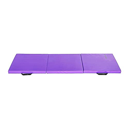 BalanceFrom 6x2 Feet 3-Panel Folding Gymnastics Mat – 2-Inch Thick Pad with Vinyl Surface and Carrying Handles for Tumbling, Yoga, Pilates, Home Workouts, and Martial Arts - color: Purple