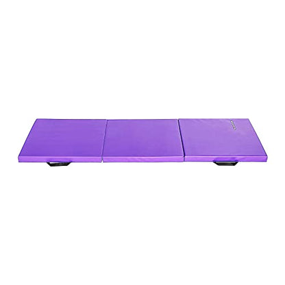 BalanceFrom 6x2 Feet 3-Panel Folding Gymnastics Mat – 2-Inch Thick Pad with Vinyl Surface and Carrying Handles for Tumbling, Yoga, Pilates, Home Workouts, and Martial Arts - color: Purple
