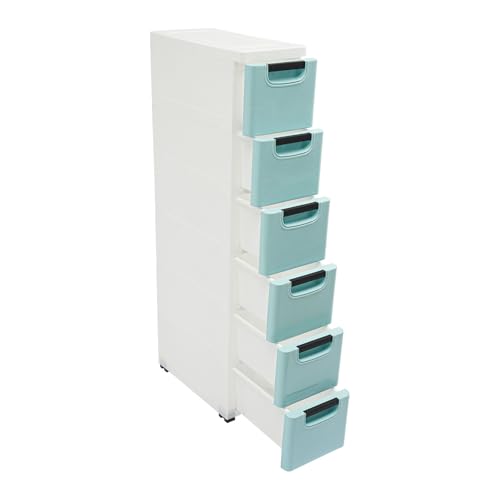 6 Drawers Plastic Storage Cabinet, Mobile Slim Utility Cart on Wheels, for Narrow Space Office Classroom Bedroom Bathroom (Blue) - color: Blue