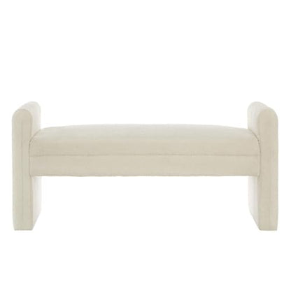 24KF Modern Upholstered Bed Bench Covered with Soft Boucle Teddy Fabric, Lovely Entryway Bench Ottoman with Armrest,5062-Cream - color: Cream Teddy Bench