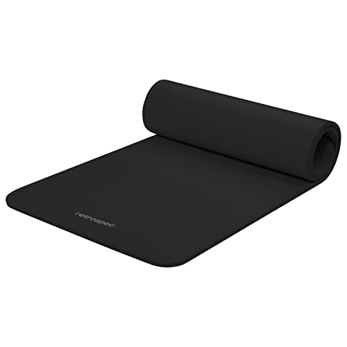 Retrospec Solana Yoga Mat Thick 1/2in Non-Slip Workout Mat with Nylon Strap - 72x24in Exercise Mat for Pilates, Stretching & Fitness - BPA Free, Easy Clean - color: Black