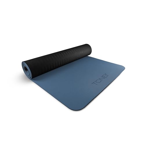 TONE Fitness Yoga Mat 1/4" Thick Non Slip Exercise & Pilates Mat for Home Workouts with Carrying Strap | Multiple Options - color: Black/Blue, style: Pyramid Pattern