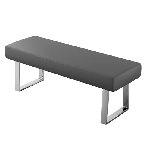 JIEXI 55" Upholstered Bedroom End Kitchen Bench with Sturdy Chrome Legs | PU Leather Padded Seat, Sturdy Thick Metal Legs, Space Efficient for Entryway Kitchen Dining Room Bedroom Window - color: Grey, size: 55 IN