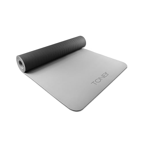 TONE Fitness Yoga Mat 1/4" Thick Non Slip Exercise & Pilates Mat for Home Workouts with Carrying Strap | Multiple Options - color: Black/Gray, style: V Pattern