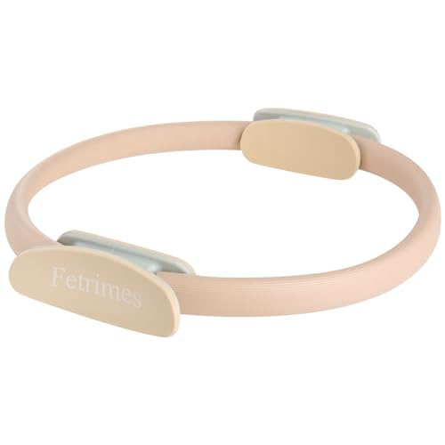 Pilates Ring 15 Inch Magic Circle Ring, Dual Padded Handles Pilates Exercise Circle, Adjustable Yoga Ring - color: Beige