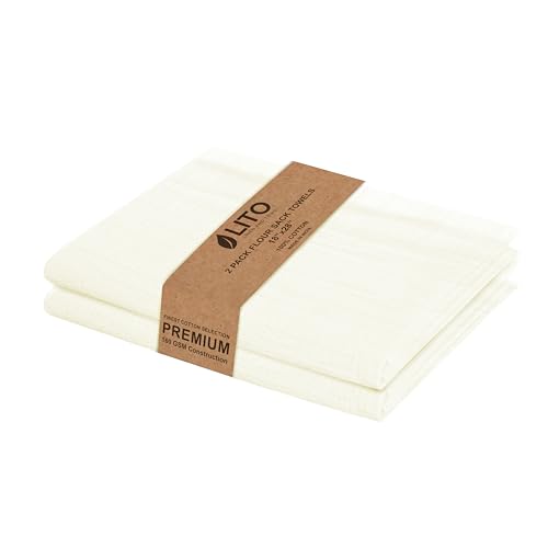 Flour Sack Towels | Tea Towel for Crafts| Kitchen Dish Cotton Blank Towel for Embroidery| Baking Bread Proofing Linen Cover| Super Absorbent Quick Dry| 2 Pack 18"x 28" Natural - color: Natural, size: 18"x28"-Pack of 2
