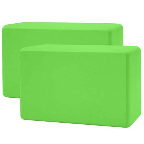 biguphate 2 Pack Yoga Blocks, 3"x6"x9" Rounded Edges Non-Slip, Yoha Bricks - color: Green