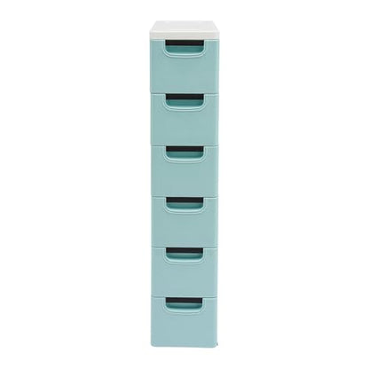 6 Drawers Plastic Storage Cabinet, Mobile Slim Utility Cart on Wheels, for Narrow Space Office Classroom Bedroom Bathroom (Blue) - color: Blue