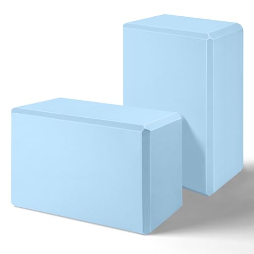 biguphate 2 Pack Yoga Blocks, 3"x6"x9" Beveled Edges Non-Slip, Yoga Bricks - color: 2PACK-369-Sky Blue, size: 9x6x3IN