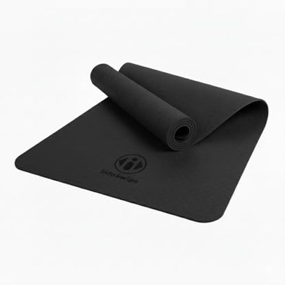 Premium TPE Yoga Mat 6mm Info Swipe – Eco-Friendly Non-Slip, Odor-Free, Lightweight & Durable | SGS Tested, REACH Compliant, GRS Certified | 72"x24" with Carrying Strap - color: Black