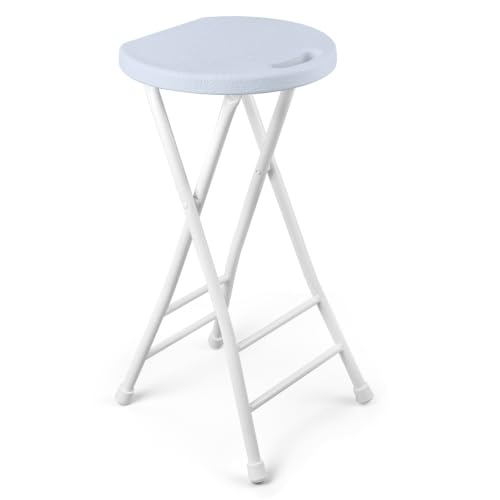 COOZMENT 24-Inch Folding Stool with Handle, Folding Bar Stool with Non-Slip Feet,Folding Chair,Indoor and Outdoor Foldable Stool for Adults,500 lbs Capacity,Kitchen,Game Room(13"×11.5"×24",White) - color: Off-white, size: 24-Inch without cushion,Set of 1