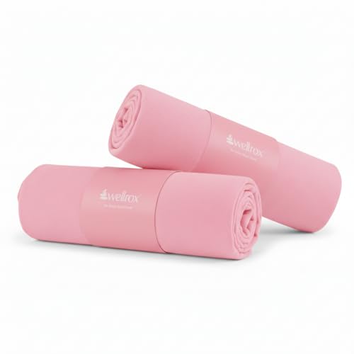 Wellrox Microfiber Hand Towel- Absorbent Sweat Towels, Workout Towels for Women- Yoga Mat Towel for Pilates, Hot Yoga, Gym Workouts (2 Pack, Pink)
